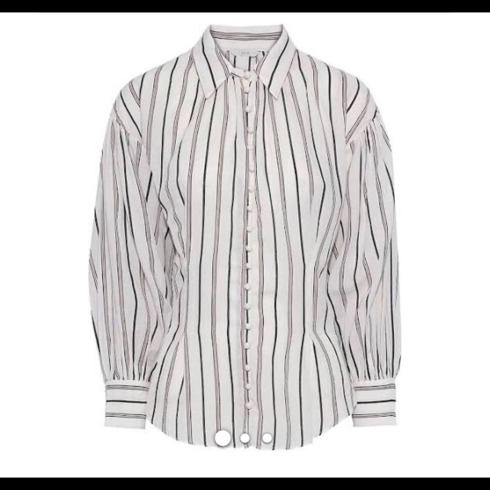 Joie White Striped Button-Up Blouse with Pink Accents